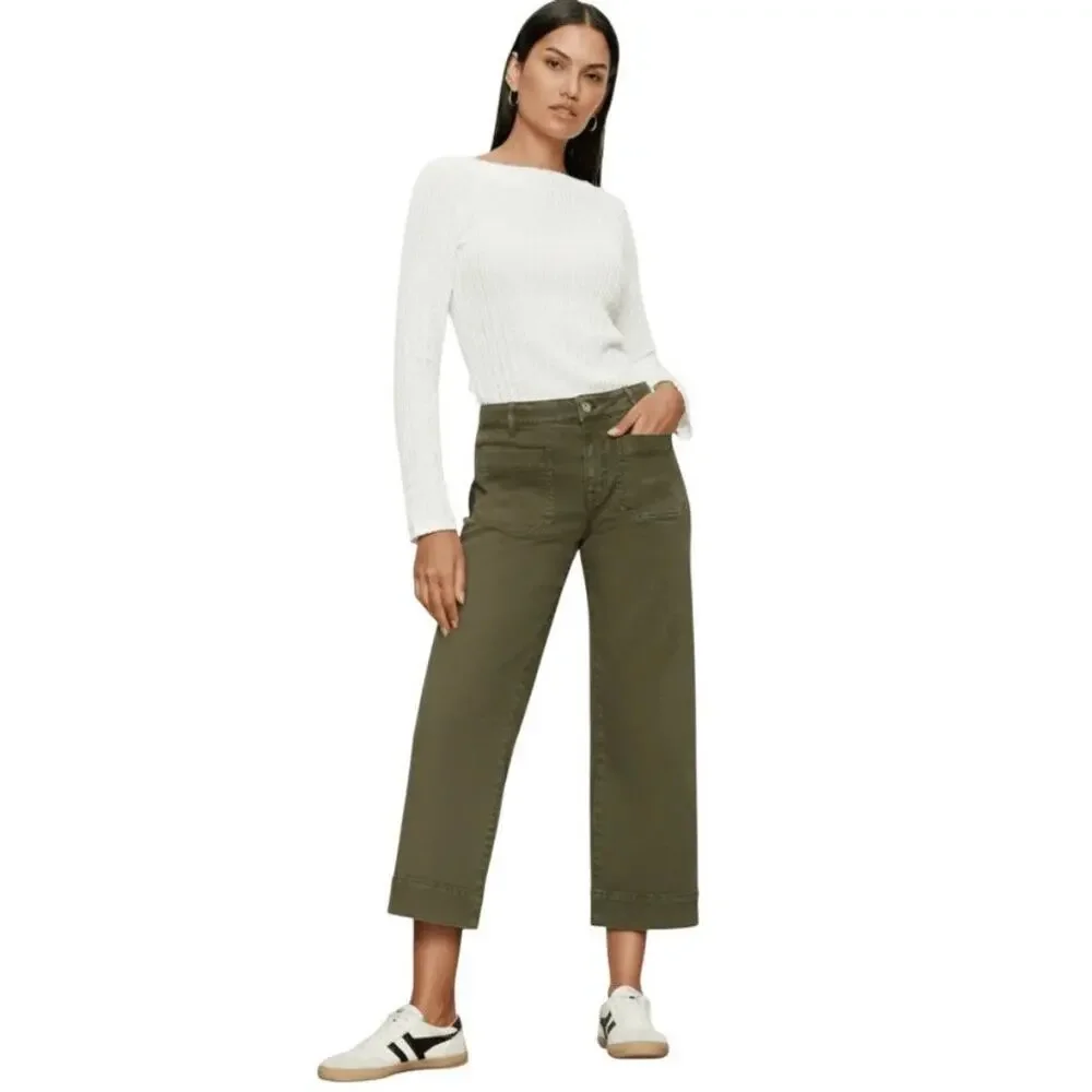 NWOT Sanctuary Denim The Marine Wide Leg Crop Jeans 29 Army Green Patch Pocket - Picture 16 of 16